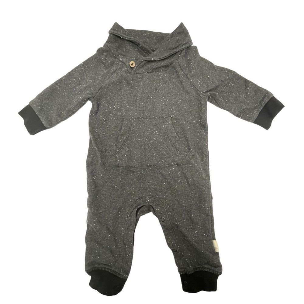 Burts Bees Infant Romper 100% Organic Cotton Gray w/ White Specks Size 0-3 mo.